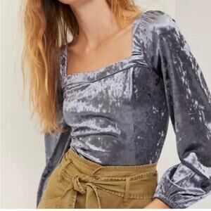 Anthropologie Blue Gray Jessima Crushed Velvet Puff Sleeve Top Sz.XS